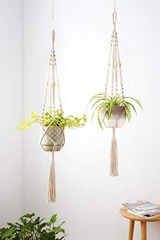 Plant Hangers Indoor Outdoor Hanging Planter Basket Cotton Rope with Beads 4 Legs 41 Inch