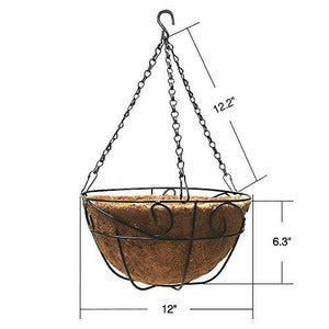 4 Pack Metal Hanging Planter Basket with Coco Coir Liner 14 Inch Round Wire Plant Holder with  Hanger Garden Decoration Watering Hanging Baskets