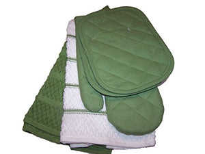 Green Stalk Kitchen Towel Set 5 Piece- Towels, Pot Holders, Oven Mitt