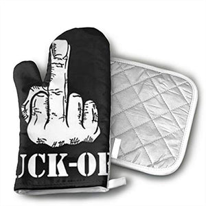 Funny The Simple and Crude Fuck Off Oven Mitts Cotton Quilting Lining, Oven Gloves and Pot Holders Kitchen Set for BBQ Cooking Baking, Grilling, Barbecue,