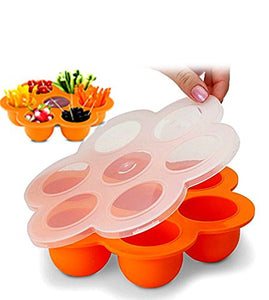 7 Holes Silicone Cooker Egg Cake Bake Molds for Instant Pot Accessories - Fits Instant Pot 5,6,8 qt Pressure Cooker, Reusable Storage Container and Freezer Tray with Lid, Baby Food container. Orange