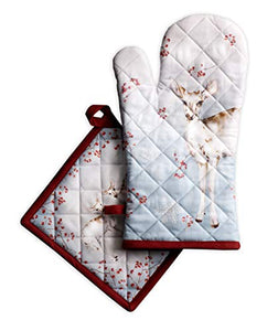 Maison d' Hermine Fairytale Forest 100% Cotton Set of Oven Mitt (7.5 Inch by 13 Inch) and Pot Holder (8 Inch by 8 Inch). Perfect for Thanksgiving and Christmas