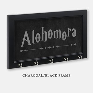 Harry Potter Inspired Alohomora Key Holder, Charcoal/Black Frame, 11-1/2" x 6-1/2" With 5 Hooks