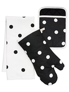 Kate Spade New York 3pc Kitchen Set - Oven Mitt, Pot Holder & Kitchen Towel (Black Dots)