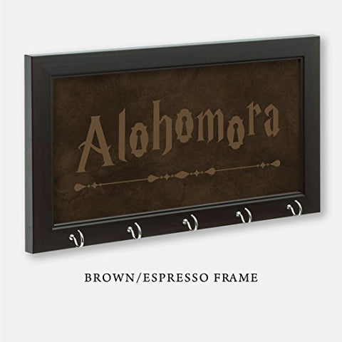 Harry Potter Inspired Alohomora Key Holder, Brown/Espresso Frame, 11-1/2" x 6-1/2" With 5 Hooks