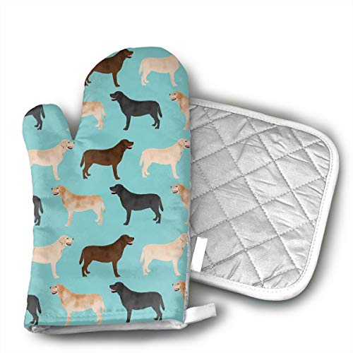 Mnsuh9 Cute Labradors Yellow Chocolate Black Lab Pet Dogs Oven Mitts Printing Cotton Lining, Kitchen Oven Gloves Pot Holder for Cooking, Barbecue Cooking Baking, Barbecue