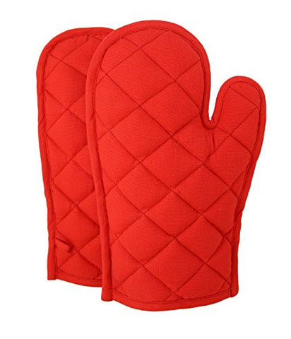 Shalinindia Cotton Pot Holders and Oven Mitts Set Pair of 1 Quilted Cooking Gloves, Red, 8 x12 Inch