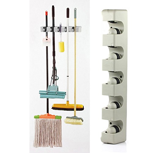 Corner Biz Bath - Wall Mounted 5 Position Kitchen Shelf Storage Holder for Brush Broom Mops Hanger