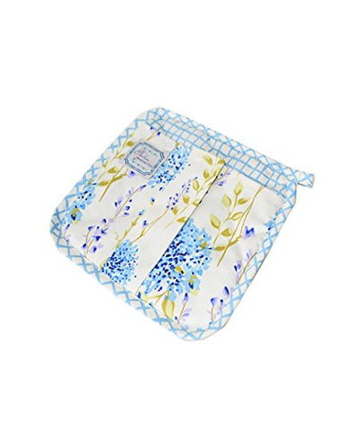 Provence 100% Cotton Potholder with Fridge Magnet Holder, 8" by 8", for Cooking, Baking, Blue Meadow Flowers