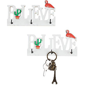 Key Holder for Wall - 2-Count Believe Wall Mounted Key Hook, Wooden Key Hanger Rack, 5.875 x 1 x 3.125 Inches