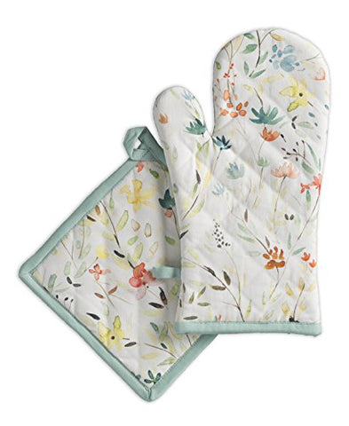 Maison d' Hermine Colmar 100% Cotton Set of Oven Mitt (7.5 Inch by 13 Inch) and Pot Holder (8 Inch by 8 Inch)