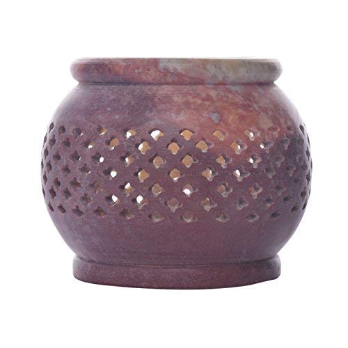 storeindya Diwali Decorations Hand Carved Tealight Holder Sphere Shaped Made from Soapstone Floral Decorative Lantern Decorate with This Amazing Tea Light Holder (Design 6)
