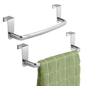 mDesign Kitchen Over Cabinet Metal Towel Bar - Hang on Inside or Outside of Doors, for Hand, Dish, and Tea Towels - 9.75" Wide, 2 Pack - Chrome