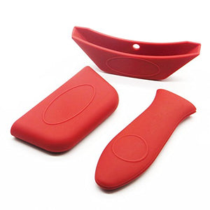 Silicone Hot Handle Holder?Potholder 3 Pack include for Cast Iron Skillets, Pans, Frying Pans & Griddles, Metal and Aluminum Cookware Handles (red)