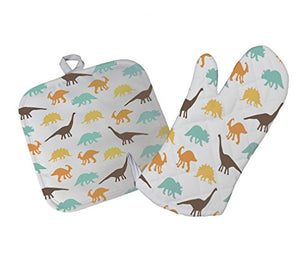 Style In Print Colored Dinosaurs Kitchen Bar Oven Mitt & Pot Holder Set