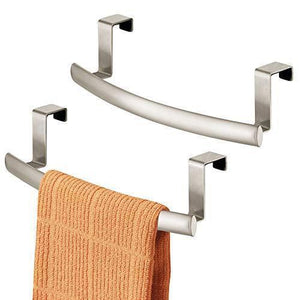 mDesign Modern Metal Kitchen Storage Over Cabinet Curved Towel Bar - Hang on Inside or Outside of Doors, Organize and Hang Hand, Dish, and Tea Towels - 9.7" Wide, 2 Pack - Matte Satin