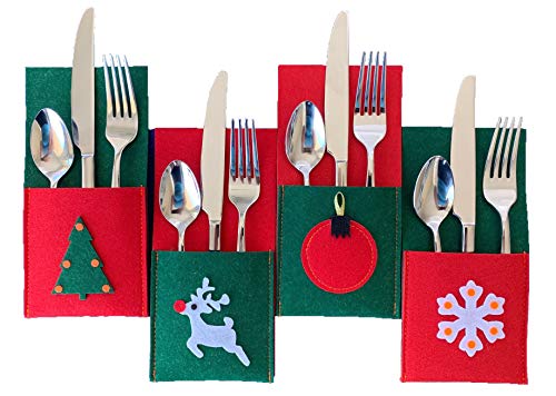 Christmas Silverware Holders for Festive Holiday Entertaining - 8 Pack of Sturdy Felt, Many Table Decoration Ideas, Use for Place Settings, Candy, Notes from Santa