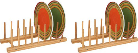 Trademark Innovations Multi-Purpose Bamboo Plate Holder and Pot Lid Organizer (Set of 2)