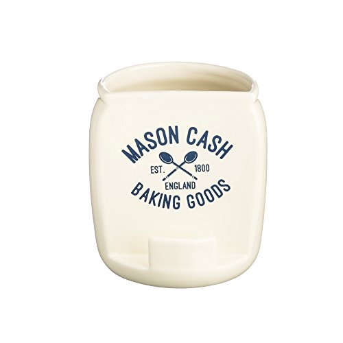 Mason Cash Varsity Ceramic Utensil Pot and Tablet Holder, Cream, Navy Blue