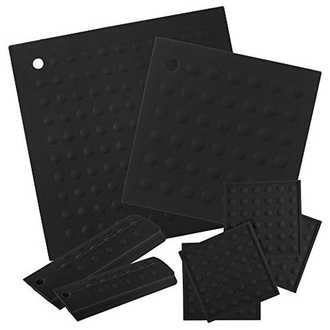 Lamson Essential Silicone HotSpot Kitchen 8 Piece Set, Little HotSpot Coasters, Original HotSpot Pot Holder/Trivet, Big HotSpot Pot Holder/Counter Protector, Hotspot HotHandles, Black