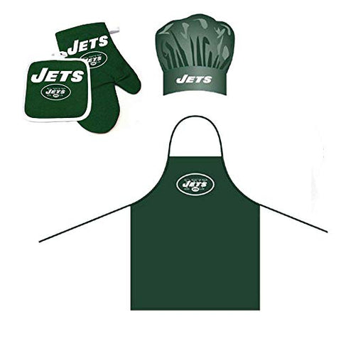 Pro Specialties Group NFL New York Jets Team Logo Barbeque Apron, Chef's Hat and Pot Holder Deluxe Set