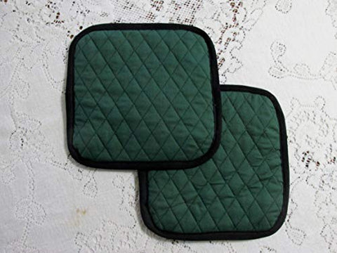 Dark Green & Black Pot Holders or Hot Pads - Set of 2-8.5 Inch Square - Lined with Insul-Bright