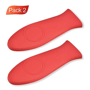 Silicone Hot Handle Holder Set, 2 Packs Premium Fry Pan Pot Hot Skillet Cast Iron Holder Handle Cover Potholders Sleeve Cover (Red)