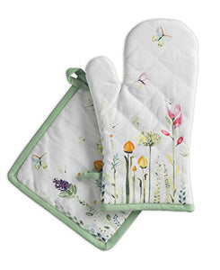 Maison d' Hermine Botanical Fresh 100% Cotton Set of Oven Mitt (7.5 Inch by 13 Inch) and Pot Holder (8 Inch by 8 Inch)