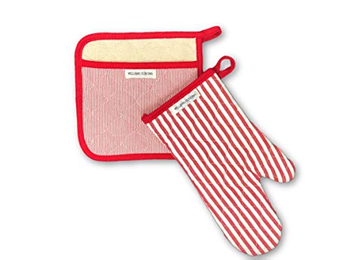 Williams-Sonoma Bay Stripe Oven Mitt & Potholder Set, Claret Red