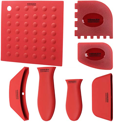 Handle Holder Pan Scraper Grill Silicone Trivets Scraper Potholder Silicone Hot Handle Holder Pot Cover Pot Mat Assist Handle for Cast Iron Skillets Pans Metal and Aluminum Cookware Handles (Red)