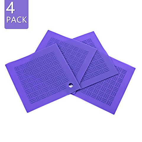 HCHUANG Silicone Pot Holder, Trivet Mat, Jar Opener, Spoon Rest and Garlic Peeler (Set of 4) Non Slip, Flexible, Durable, Dishwasher Safe Heat Resistant Hot Pads-Purple