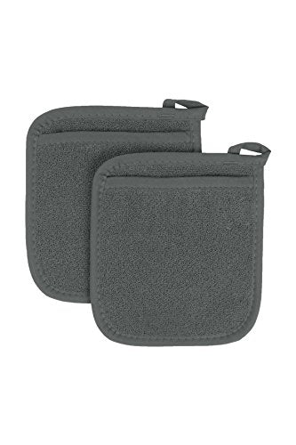 Ritz Royale Collection 100% Cotton Terry Cloth Pocket Mitt Set, Dual-Function Hot Pad / Pot Holder, 2-Piece, Graphite