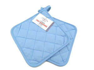 American Mills 2 pack Solid Color Quilted Pot Holder (Blue)