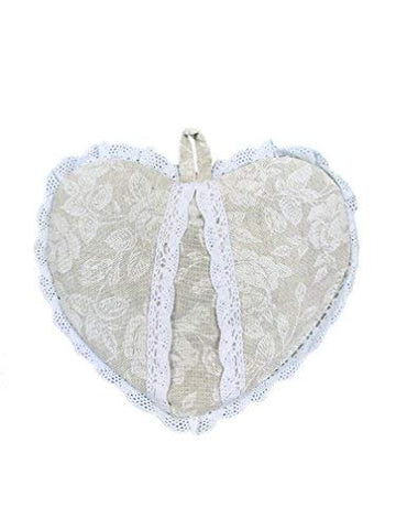 Provence Cotton Heart Shaped Potholder in French Country Style with Cotton Lace, 8'' x 8'', White Rose