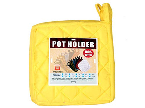 HM Covers Pot Holders 100% Cotton (Pack of 10) Pot Holder 8" x 8" Square, Solid Yellow Color Everyday Quality Kitchen Cooking, Heat Resistance!!