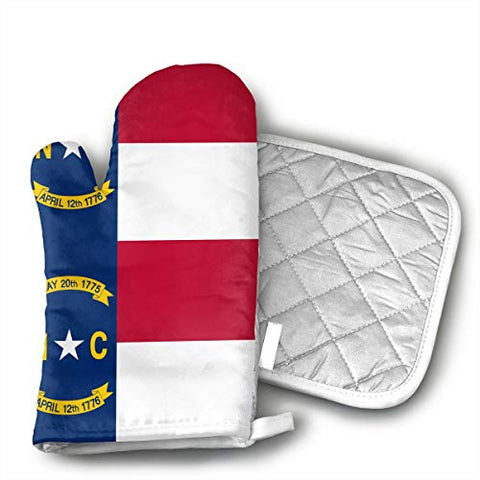 TRENDCAT North Carolina Flag Oven Mitts and Potholders (2-Piece Sets) - Extra Long Professional Heat Resistant Pot Holder & Baking Gloves - Food Safe