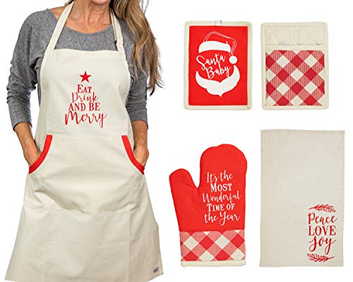 Christmas Apron With Pot Holder, Oven Mitt and Kitchen Towel, Perfect Holiday for Mother, Sister, Aunt, Mother In Law", Chrismas Kitchen Combo