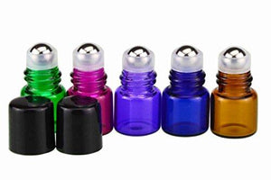 12Pcs 2Ml Mixed Color Small Ounce Mini Glass Roll On Containers Rollerball Bottles Cosmetic Vial Pot Holder Container For Aromatherapy Essential Oil Lip Gloss Balms Perfumes Diy Beauty Tool