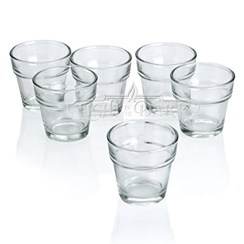 Light In The Dark Clear Glass Flower Pot Votive Candle Holders Set of 12