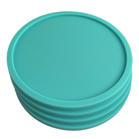 4 Teal Coasters - Silicone Rubber Lip Catches Drink Condensation and Spills - Safe Non-Slip for Dinner Table, Furniture, or Bar