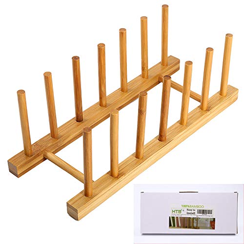Bamboo Plate Rack For Cabinet With Gift Box, Kitchen Storage Holder Stand for Dish / Bowl / Pot Lid / Sheet Pans /Cutting Board by HTB (1 PCS)