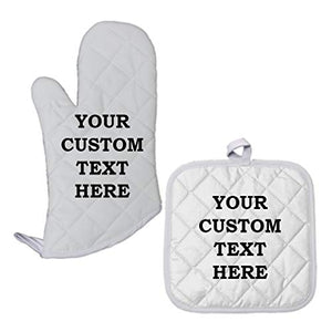 Custom Your Text Here Personalized Lettering Polyester Oven Mitt Pot Holder Set