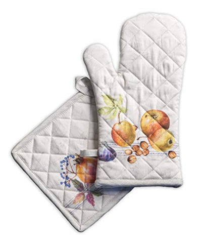 Maison d'Hermine Fruit d'hiver 100% Cotton Set of Oven Mitt (7.5 Inch by 13 Inch) and Pot Holder (8 Inch by 8 Inch). Perfect for Thanksgiving and Christmas