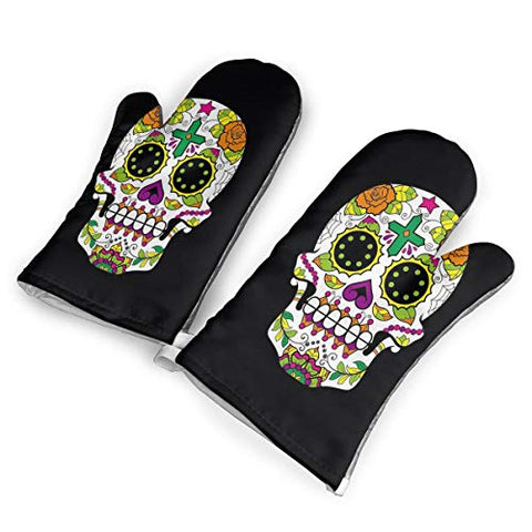 Yitlon8 Sugar Skull Baking Anti-Hot Gloves Oven Microwave Mitts Pot Holder Mat