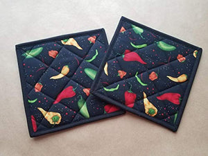 Chili Pepper Potholders Set of 2 Southwestern Kitchen Linens Chili Peppers Home Decor Quilted Hot Pads Insulated Trivets Tex Mex Kitchen Decor Spicy Themed Kitchen Linens Handmade Gifts Under 20