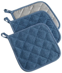 DII 100% Cotton, Terry Pot Holder Set, Potholder, Blue, 3 Piece