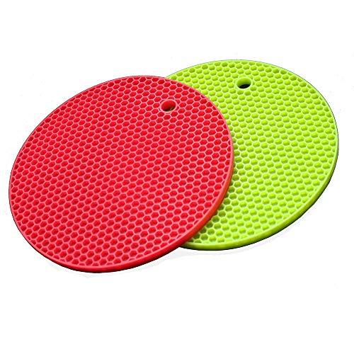 2 Set Silicone Trivets Mats Hot Pads Silicone Round Pot Holder Spoon Rests Set Hot Pan Mats Heat Insulation Table Mats(Green+Red)