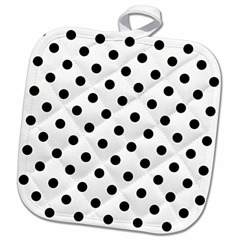 3D Rose White and Black Polka Dot Print Pot Holder, 8" x 8"