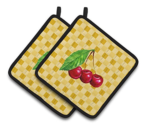 Caroline's Treasures BB7224PTHD Cherries on Basketweave Decorated pot holder, 7.5HX7.5W, Multicolor