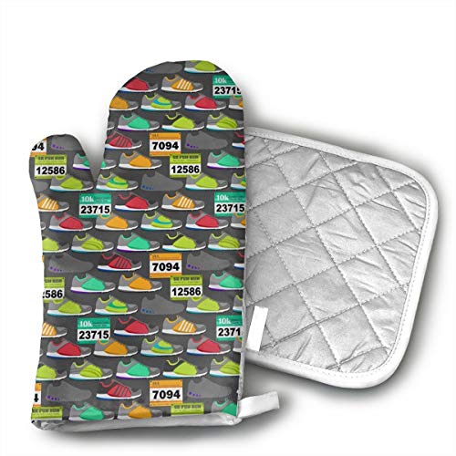 Ubnz17X Running Shoes Race Bibs Oven Mitts and Pot Holders for Kitchen Set with Cotton Non-Slip Grip,Heat Resistant